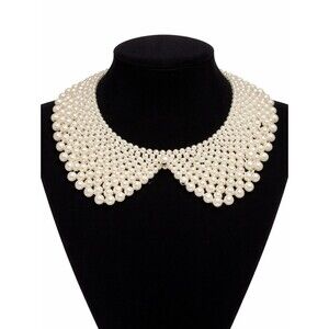 Faux Pearl Detachable Collar Necklace Statement Beaded Bib Peter Pan Style